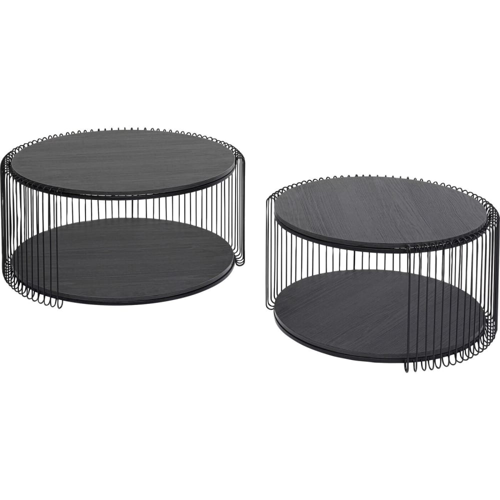 Kare Design 2er Set Couchtische mit Ablage aus Holz und Stahl, schwarz, D69/60cm - Stahl