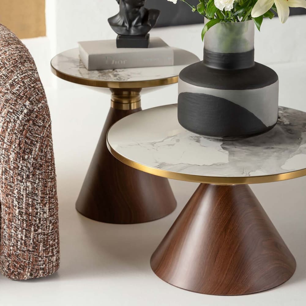 Table basse ronde céramique et effet noyer d70 - Maisons du Monde