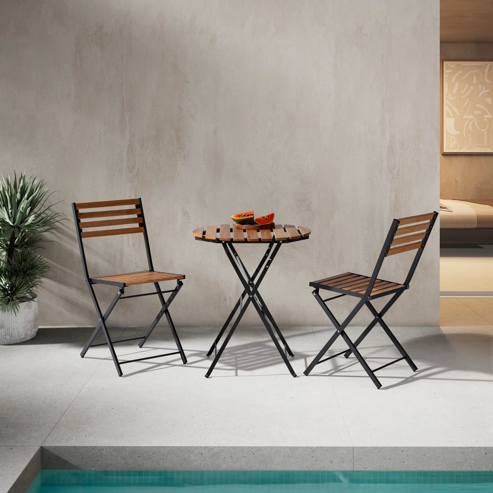 Pack de 2 chaises de jardin pliantes en bois et métal noir - Maisons du Monde