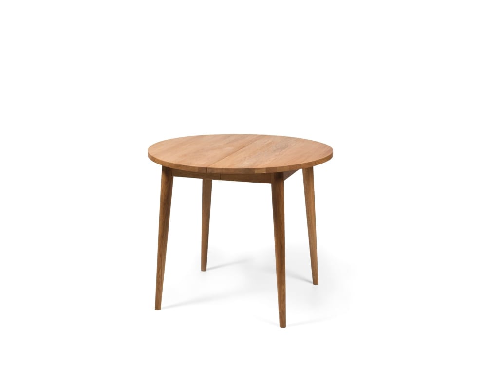 WOODEK Table à manger en chêne, finition à la cire d'huile, D90 cm, 1 allonge style contemporain Beige Bois - 108x75x108cm