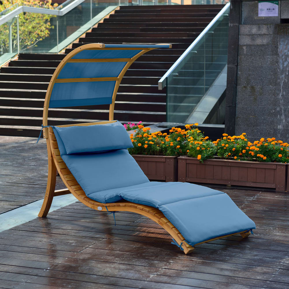 Chaise longue Salina avec parasol Bleu - Maisons du Monde