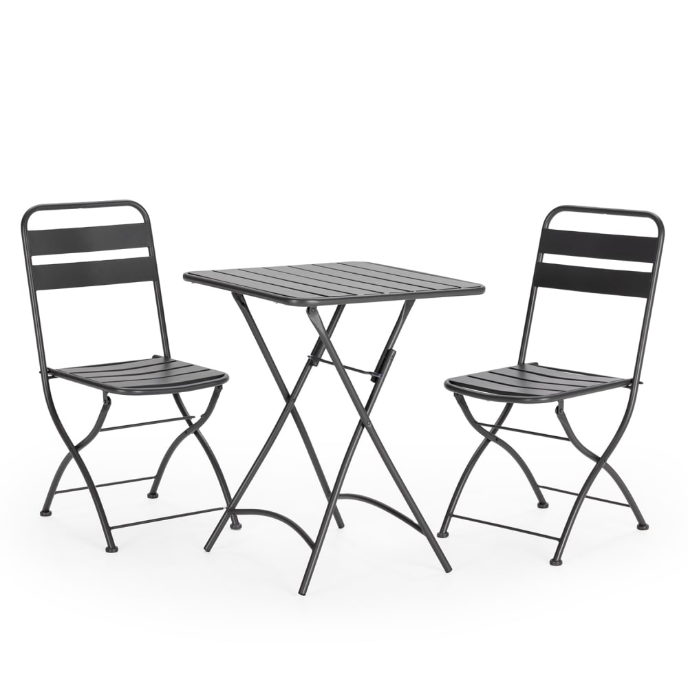 Ensemble Bistro de jardin 3 Pièces Noir, Table et 2 Chaises