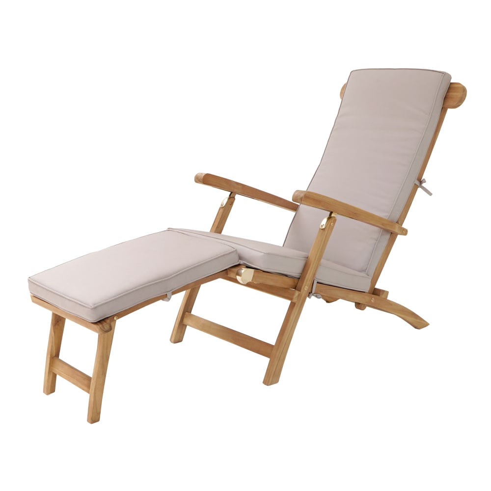 Chaise longue en teck avec coussin et dossier réglable