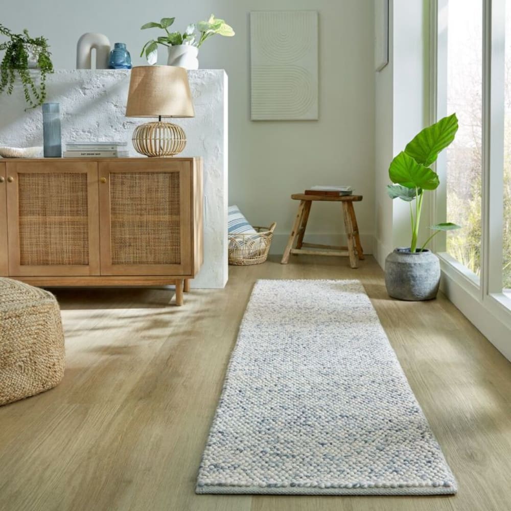 Flair Rugs Tapis de couloir en laine effet bulles bleu chiné
