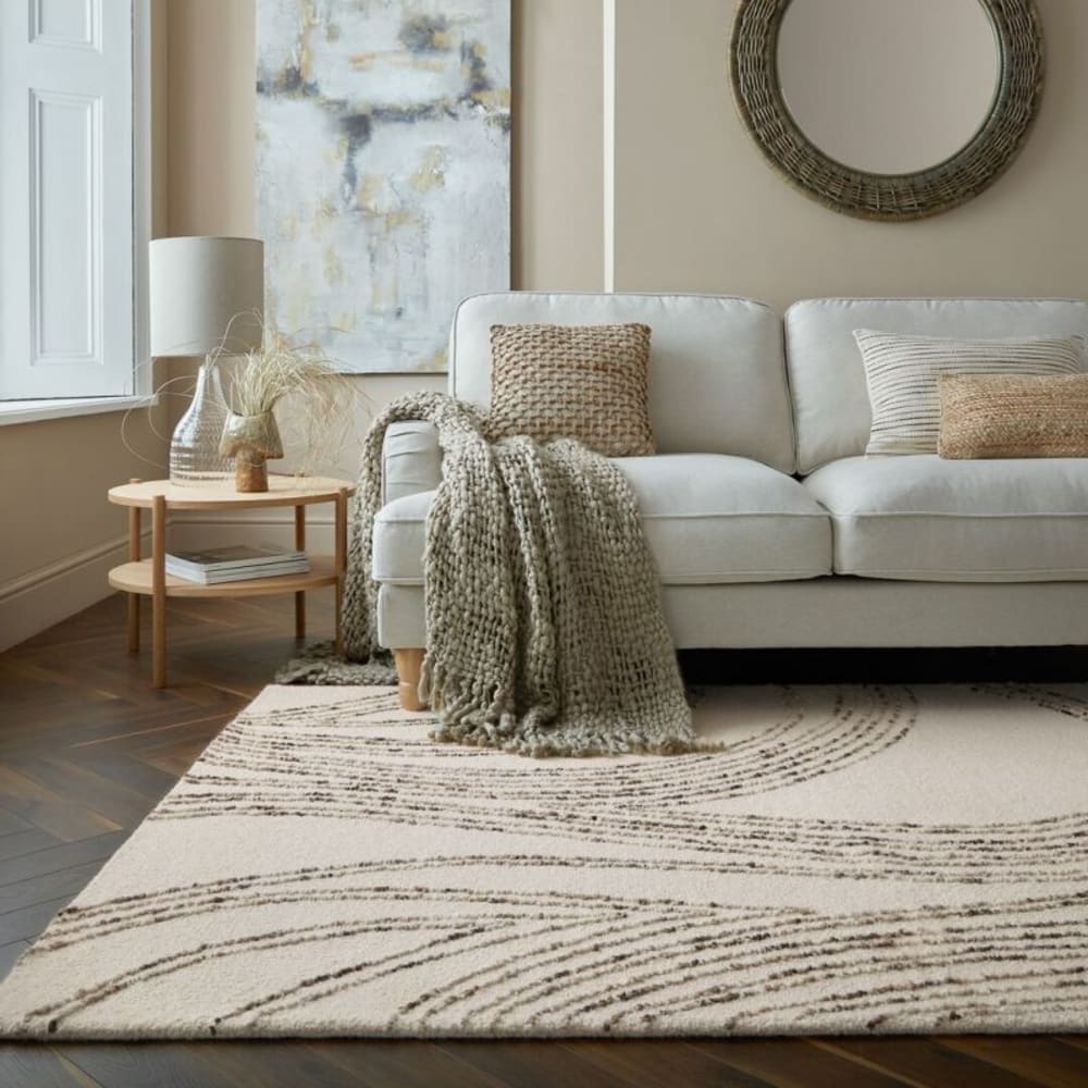 Tapis original en laine beige lignes marron - Maisons du Monde