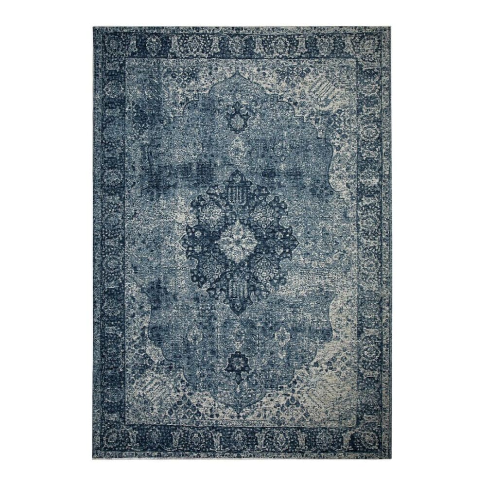 Tapis rayé vintage en acrylique bleu 200x290