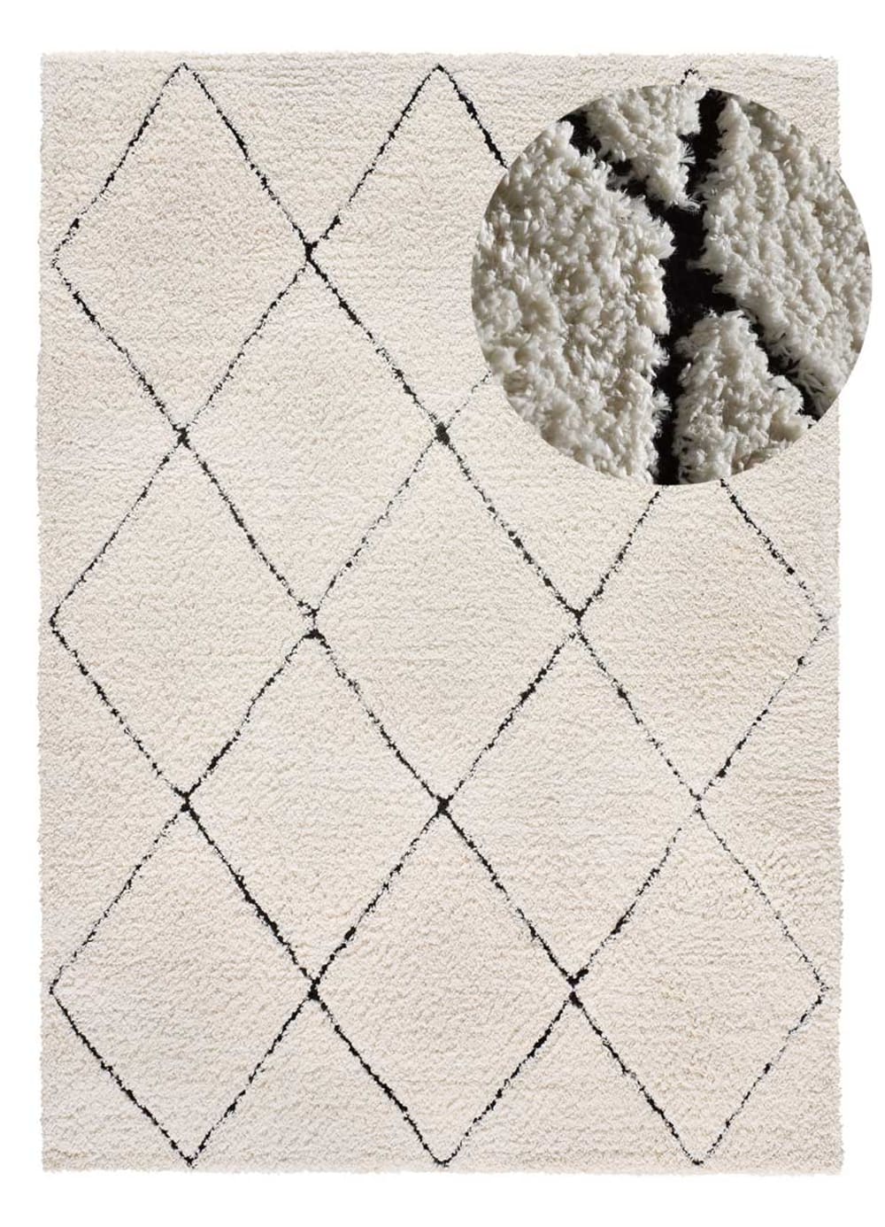 Tapis descente de lit shaggy blanc/noir 60x120 cm