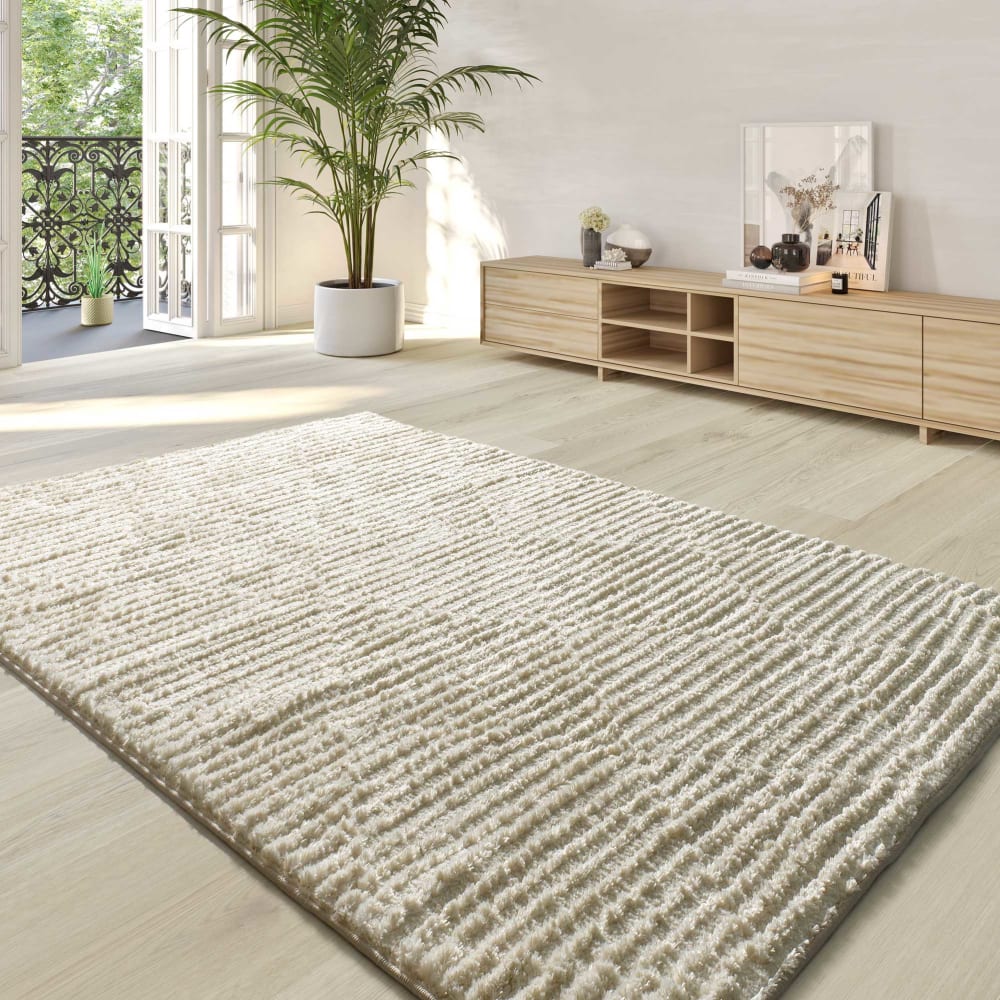 Tapis à relief shaggy crème 140x200 cm — vue 3