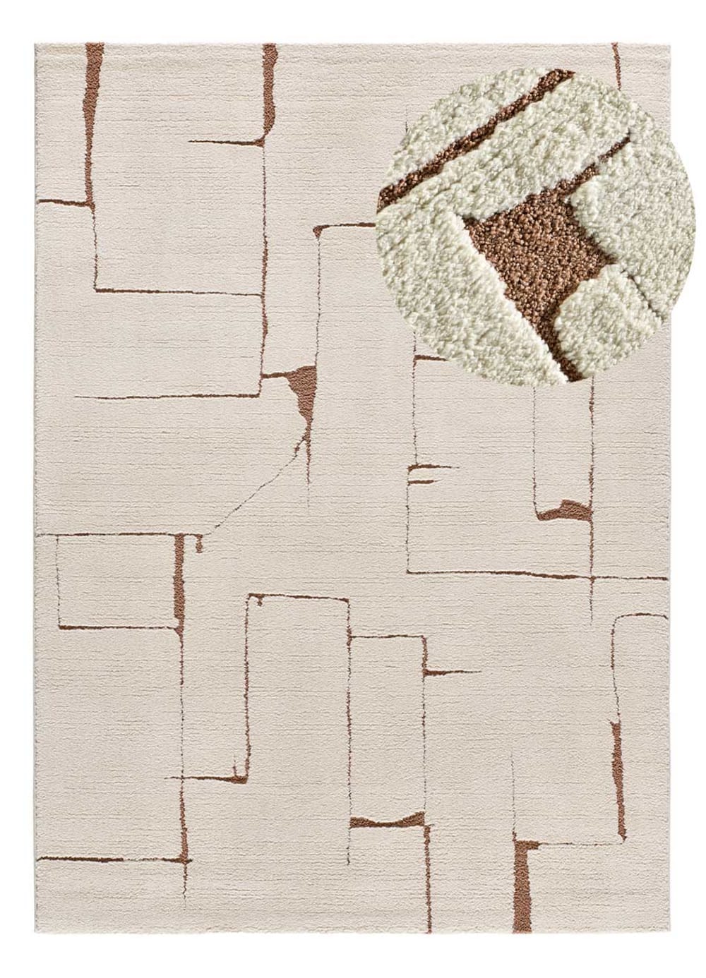 Kurzflorteppich geometrisches Muster, 200x290 cm, cremefarben -