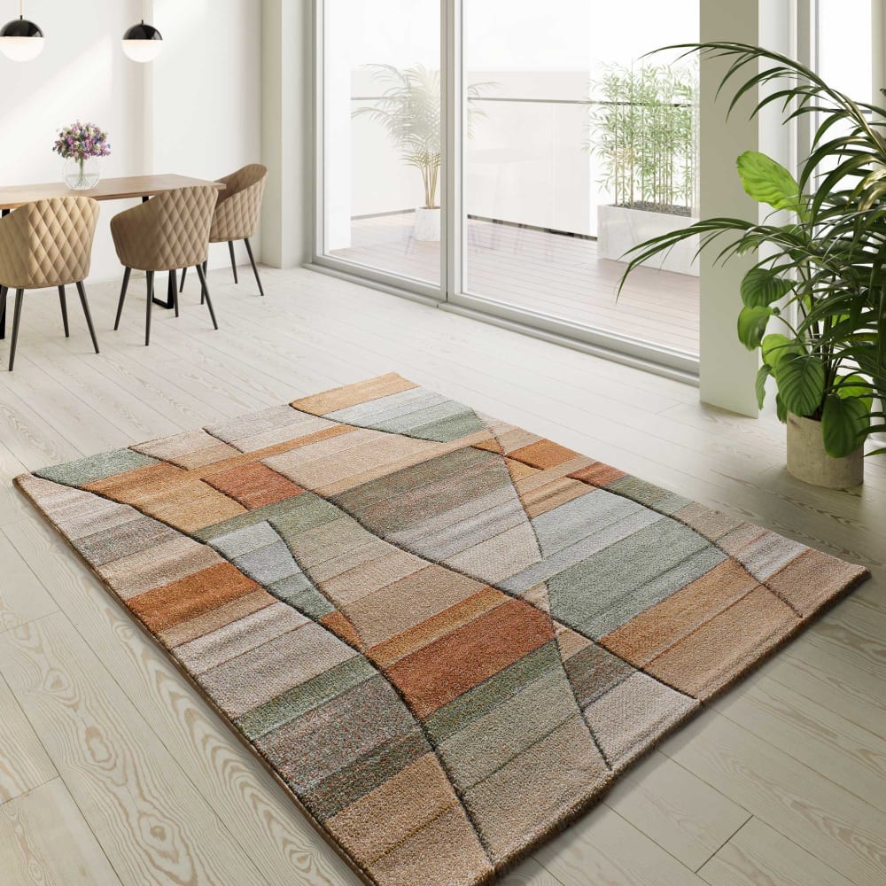 Tapis géométrique beige/rouille/vert 80x150 cm — vue 3