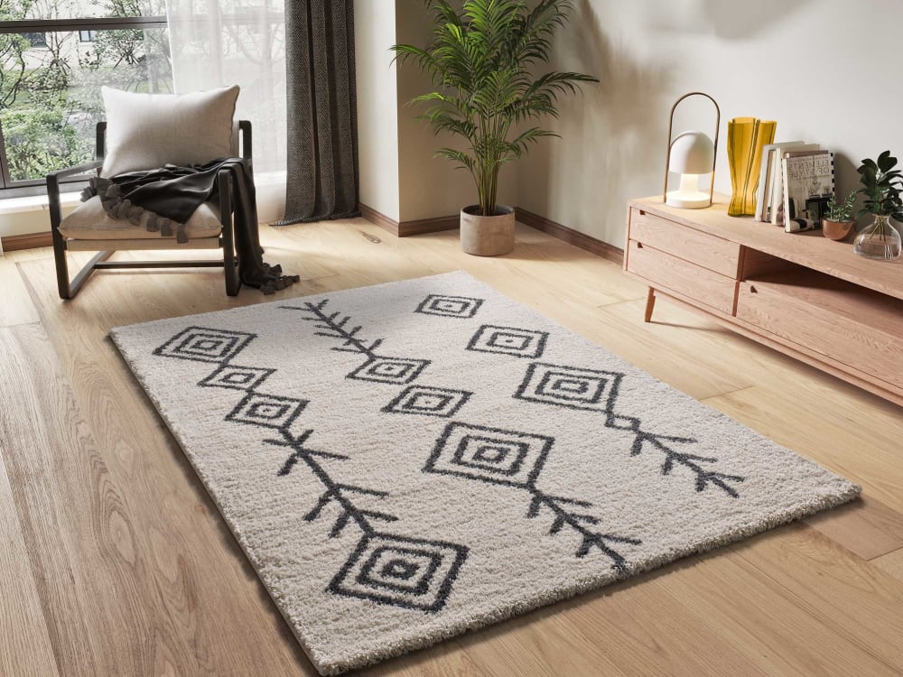 Tapis shaggy ethnique blanc/crème/noir 80x150 cm — vue 3