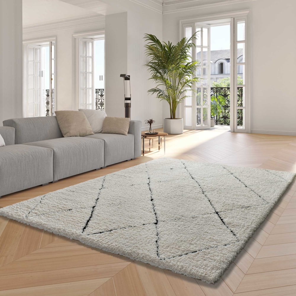 Tapis shaggy scandinave crème/noir 160x230 cm — vue 3