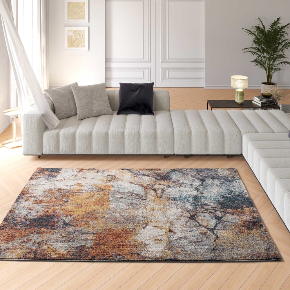 Tapis abstrait rouille/bleu/beige 80x150 cm — vue 3