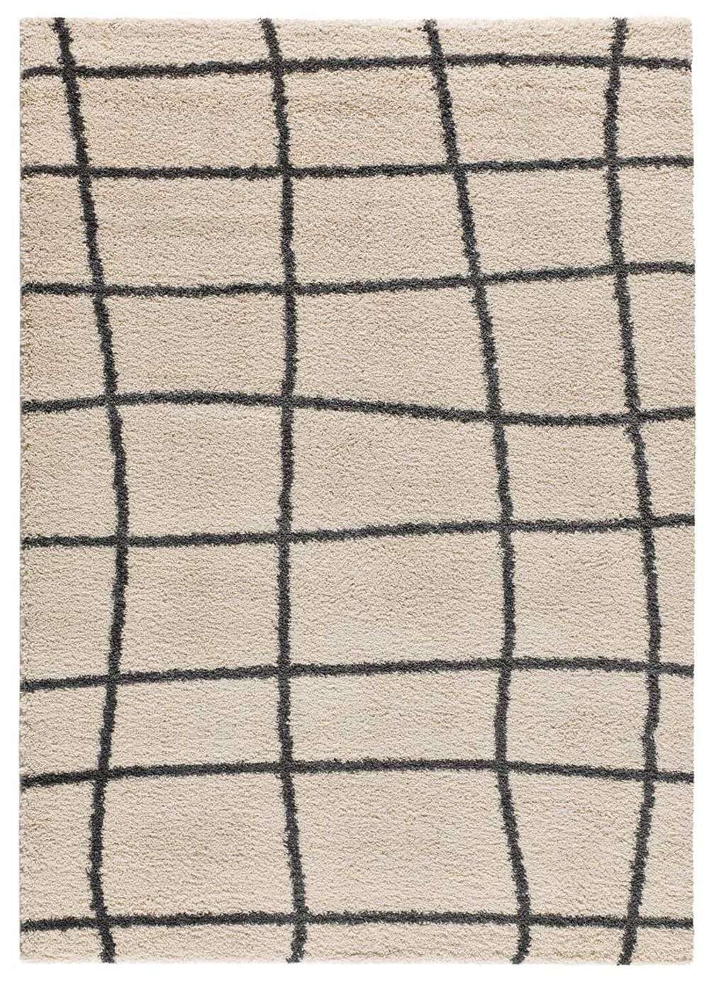 Tapis à poils longs blanc/crème/noir 133x190 cm