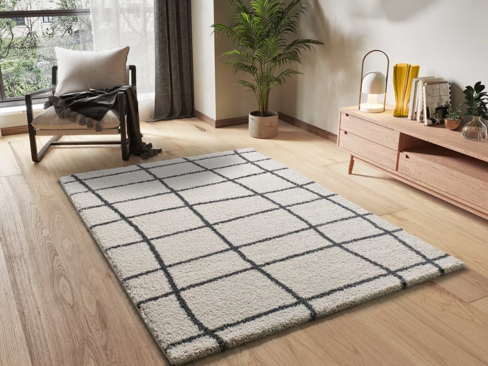 Tapis à poils longs blanc/crème/noir 133x190 cm — vue 3