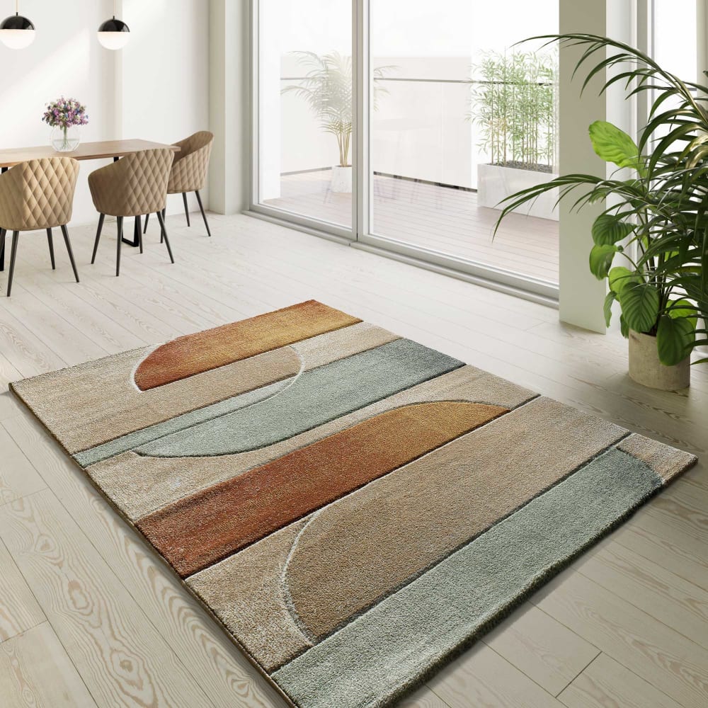 Tapis géométrique beige/rouille/vert 140x200 cm — vue 3