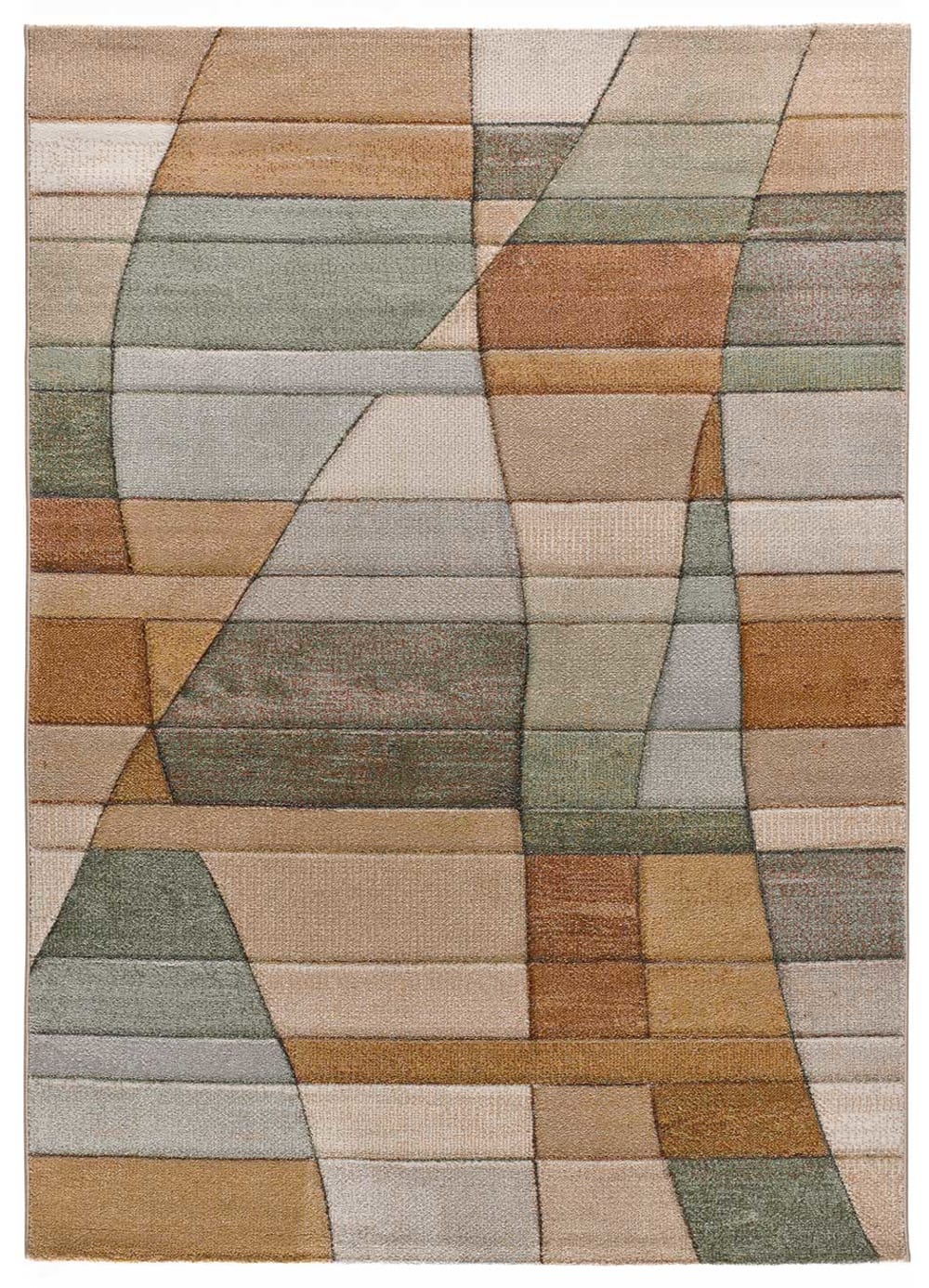 Atticgo Geometrischer Kurzflorteppich, 140x200 cm, in Grün- und Kupfertönen style modern Kupfer Öko-Tex Zertifikat Pp - Polypropylen