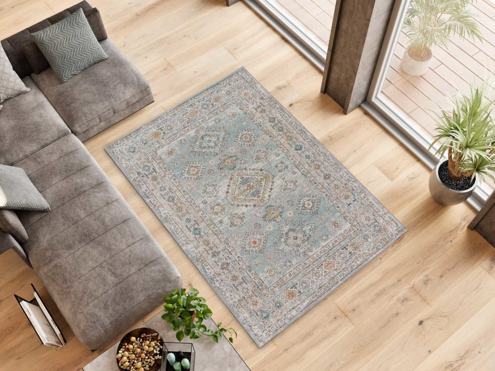 Tapis vintage oriental bleu/beige 80x150 cm — vue 3