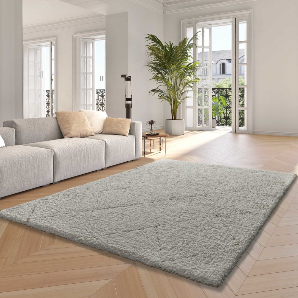 Tapis shaggy scandinave blanc/crème 160x230 cm — vue 3