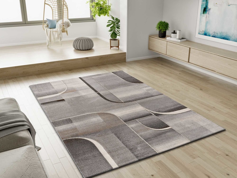 Geometrischer Kurzflorteppich, 140x200 cm, in grau - Maisons Du