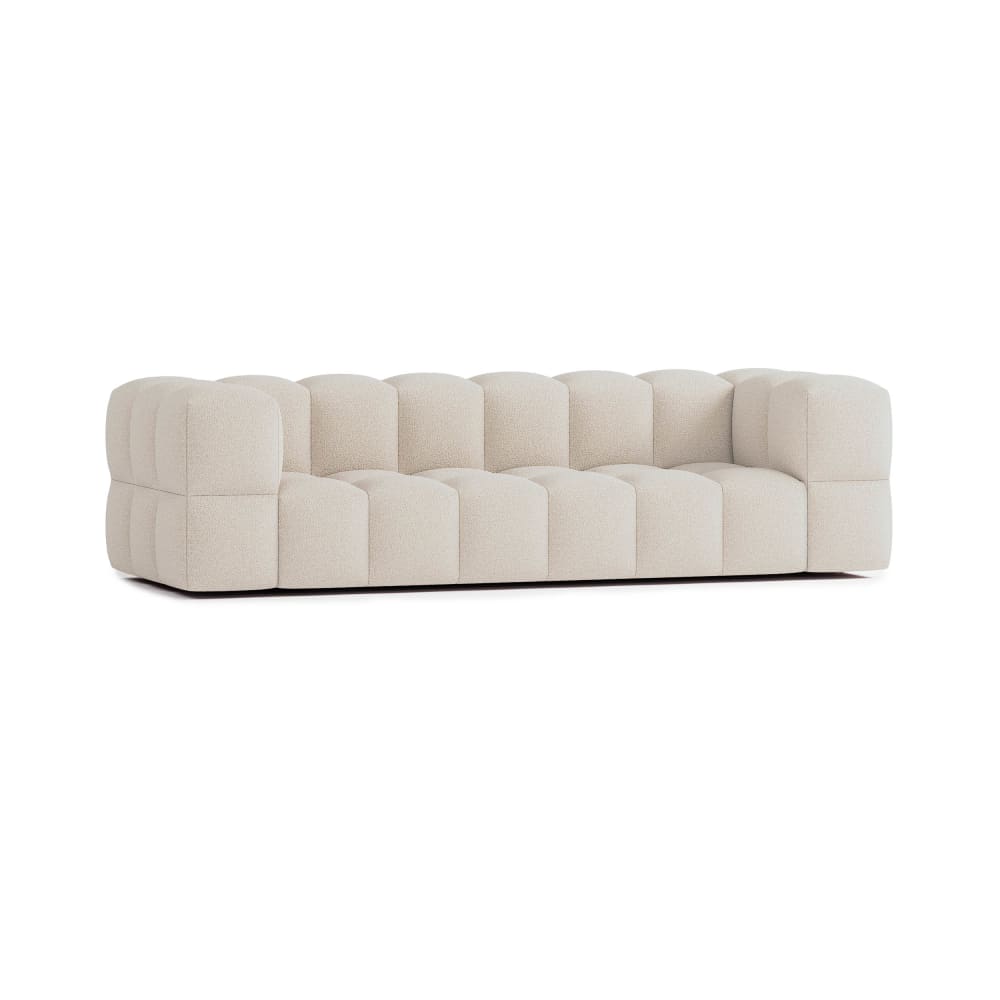 Canapé droit 5 places en tissu bouclette beige