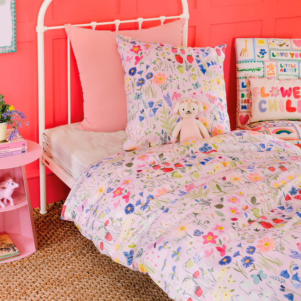 Parure de lit imprimée en coton rose 140x200+63x63cm