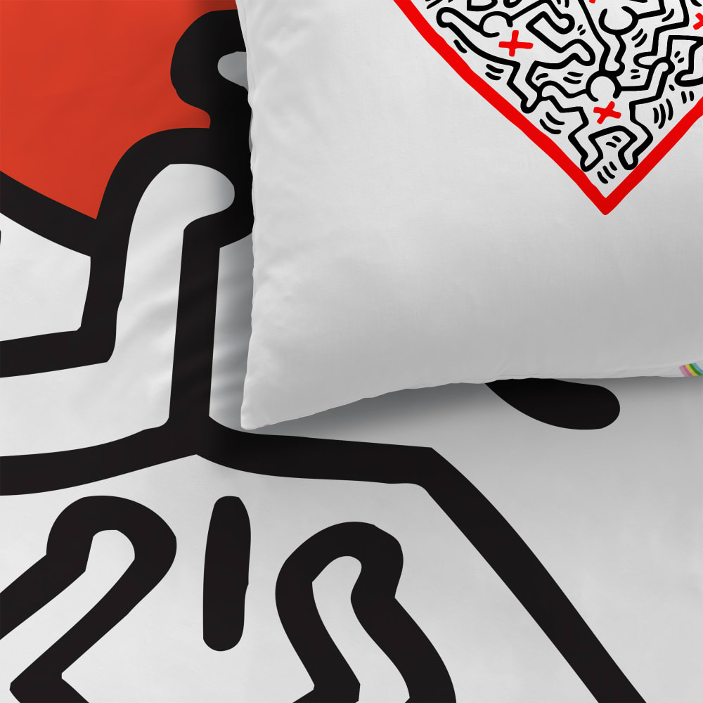 Parure de lit imprimée en coton blanc/rouge 140x200+63x63cm - Maisons du Monde