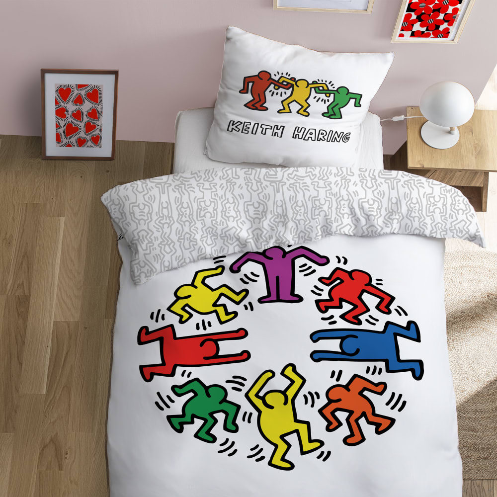 Parure de lit imprimée en coton Blanc/Multicolore 140x200+63x63cm