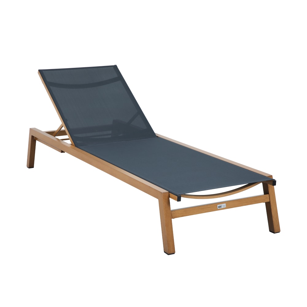 Chaise longue de jardin réglable en aluminium aspect bois, anthracite