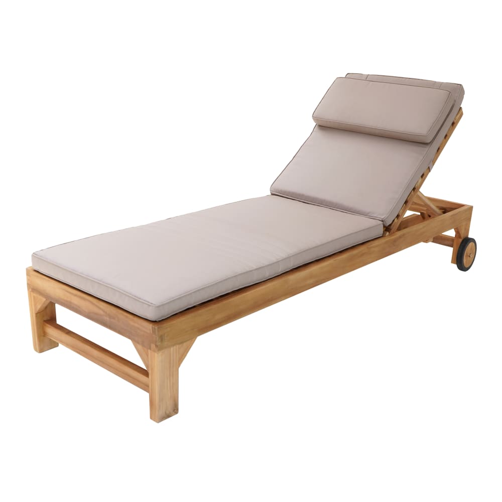 Chaise longue de jardin avec coussin et dossier réglable, teak