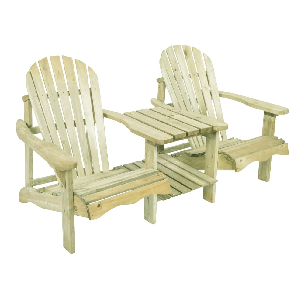 Chaise de jardin double avec table en bois - naturel