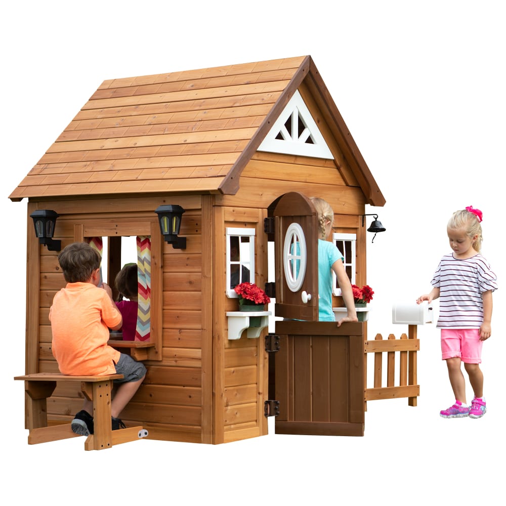 Maisonnette enfant avec fenêtres, en bois, marron/blanc - Maisons du Monde