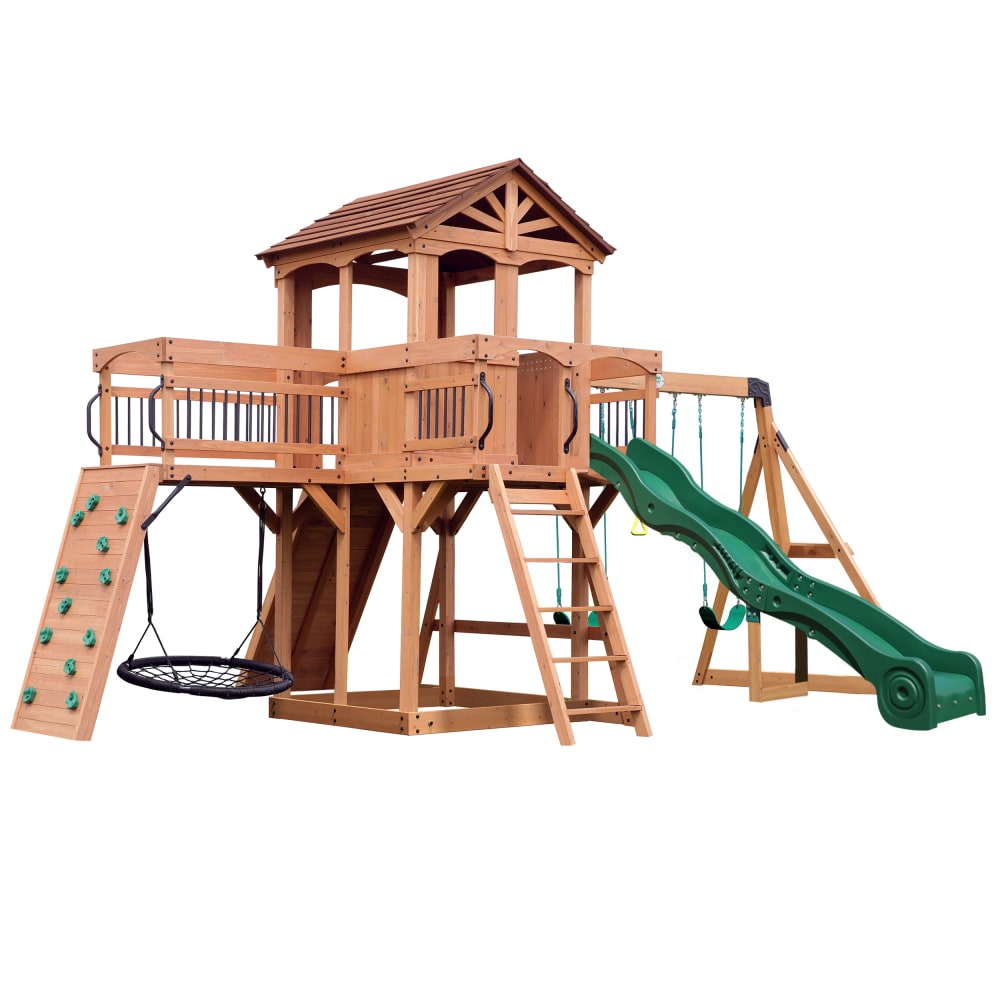 Backyard Discovery Spielturm aus Holz mit Rutsche, Sandkasten, Kletterwand & Nestschaukel style modern Braun Holz