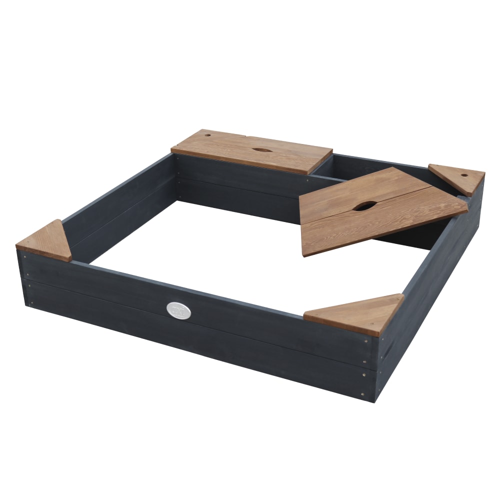 Bac à sable avec bâche en bois FSC, anthracite/brun, 115 x 115 cm