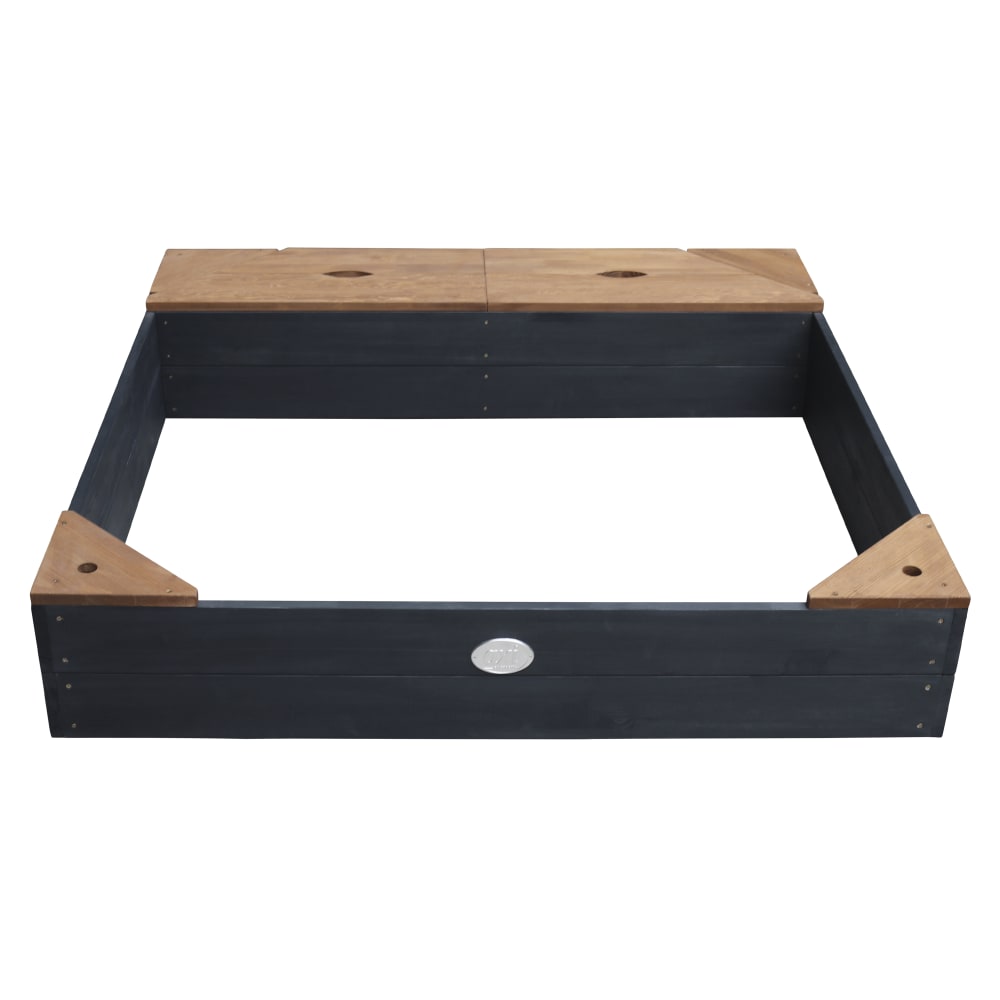 Bac à sable avec bâche en bois FSC, anthracite/brun, 115 x 115 cm