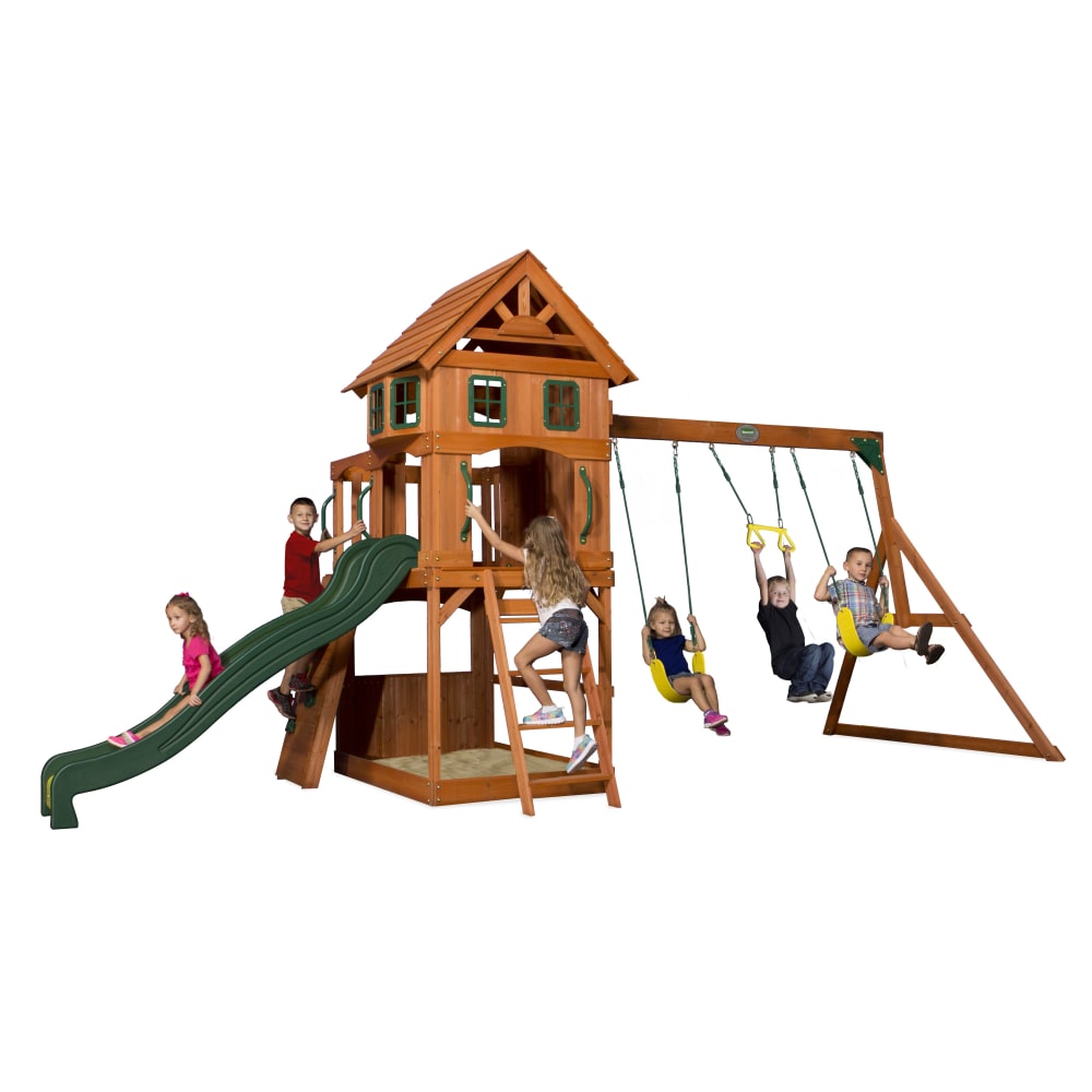Backyard Discovery Spielturm aus Holz mit Rutsche, Schaukel & Kletterwand style modern Braun Holz