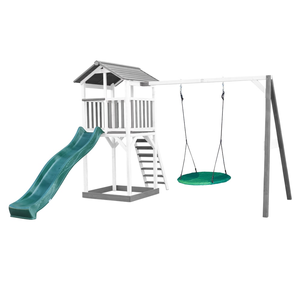 Axi Spielturm mit grüner Rutsche, Summer Nestschaukel, Holz, weiß/grau style modern - Holz