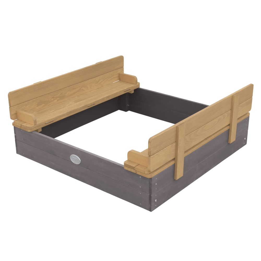 Sandkasten aus FSC Holz mit Bank & Deckel 100x95 cm, grau/braun -