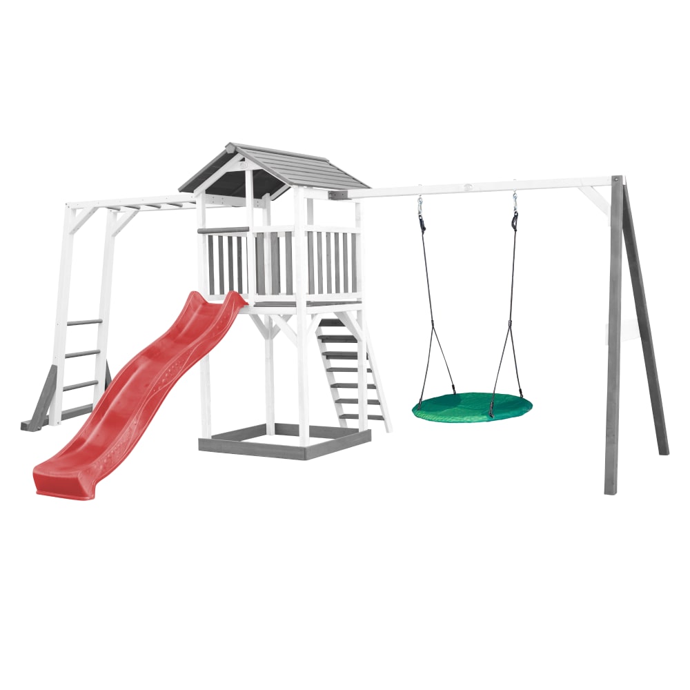 Axi Spielturm mit roter Rutsche, Summer Nestschaukel, Holz, weiß/grau style modern - Holz