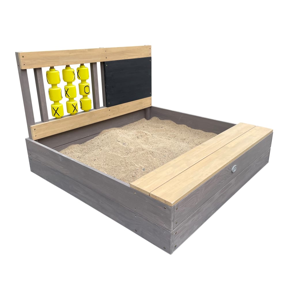 Sandkasten aus FSC Holz mit Sitzbank & Stauraum, grau/braun -