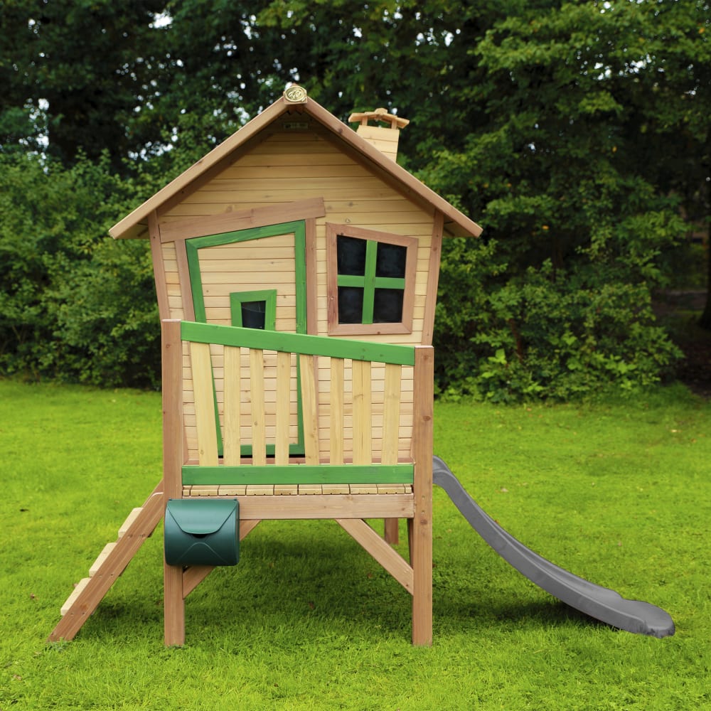 Axi Spielhaus aus FSC Holz mit grauer Rutsche, braun/grün style modern - Holz