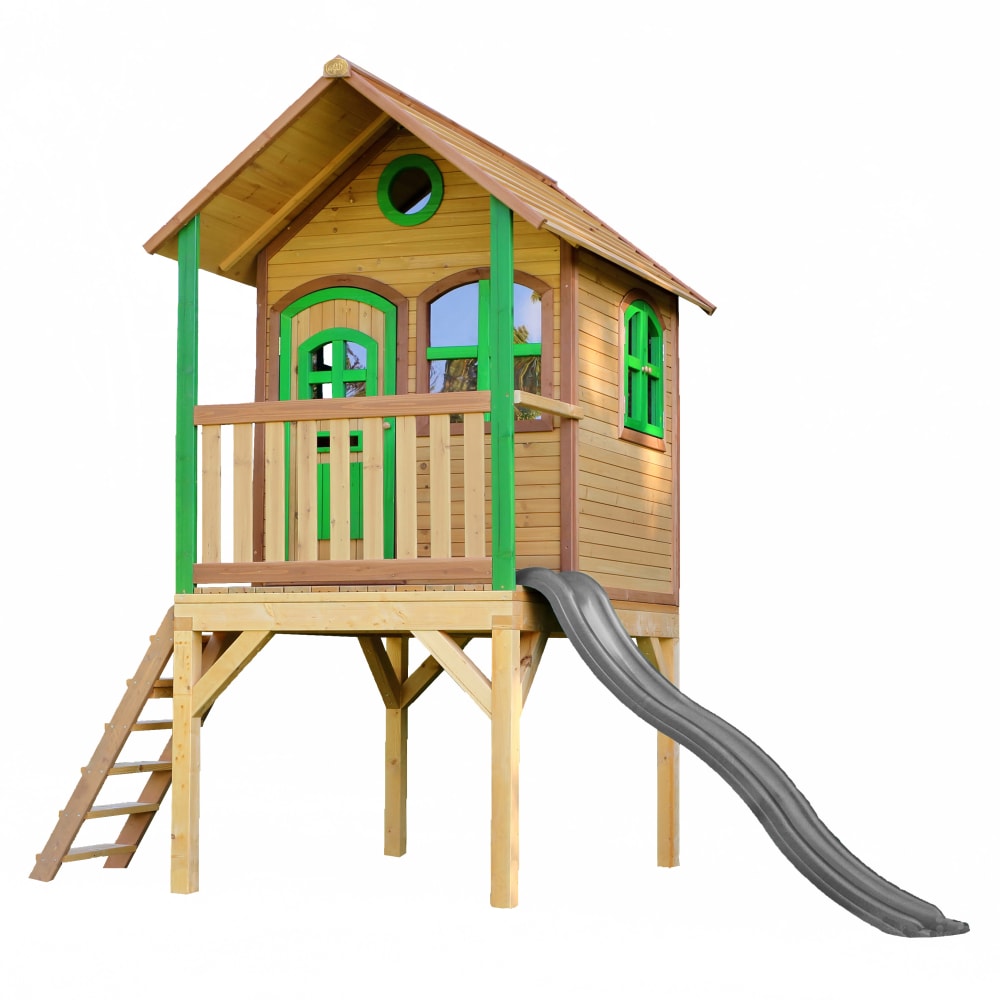 Axi Spielhaus aus FSC Holz mit grauer Rutsche, braun/grün style modern - Holz