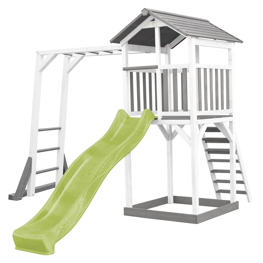 Axi Spielturm mit hellgrüner Rutsche, Sandkasten, Holz, weiß/grau style modern - Holz