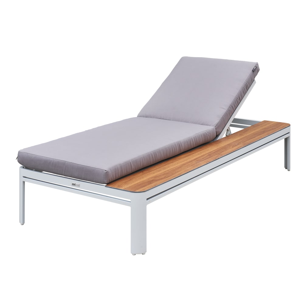 Chaise longue de jardin réglable, table en aluminium/bois, gris