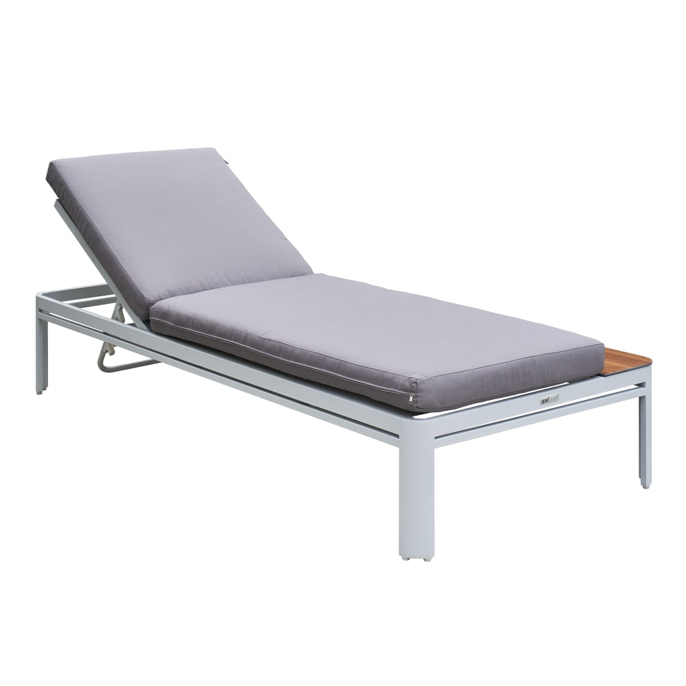 Chaise longue de jardin réglable, table en aluminium/bois, gris