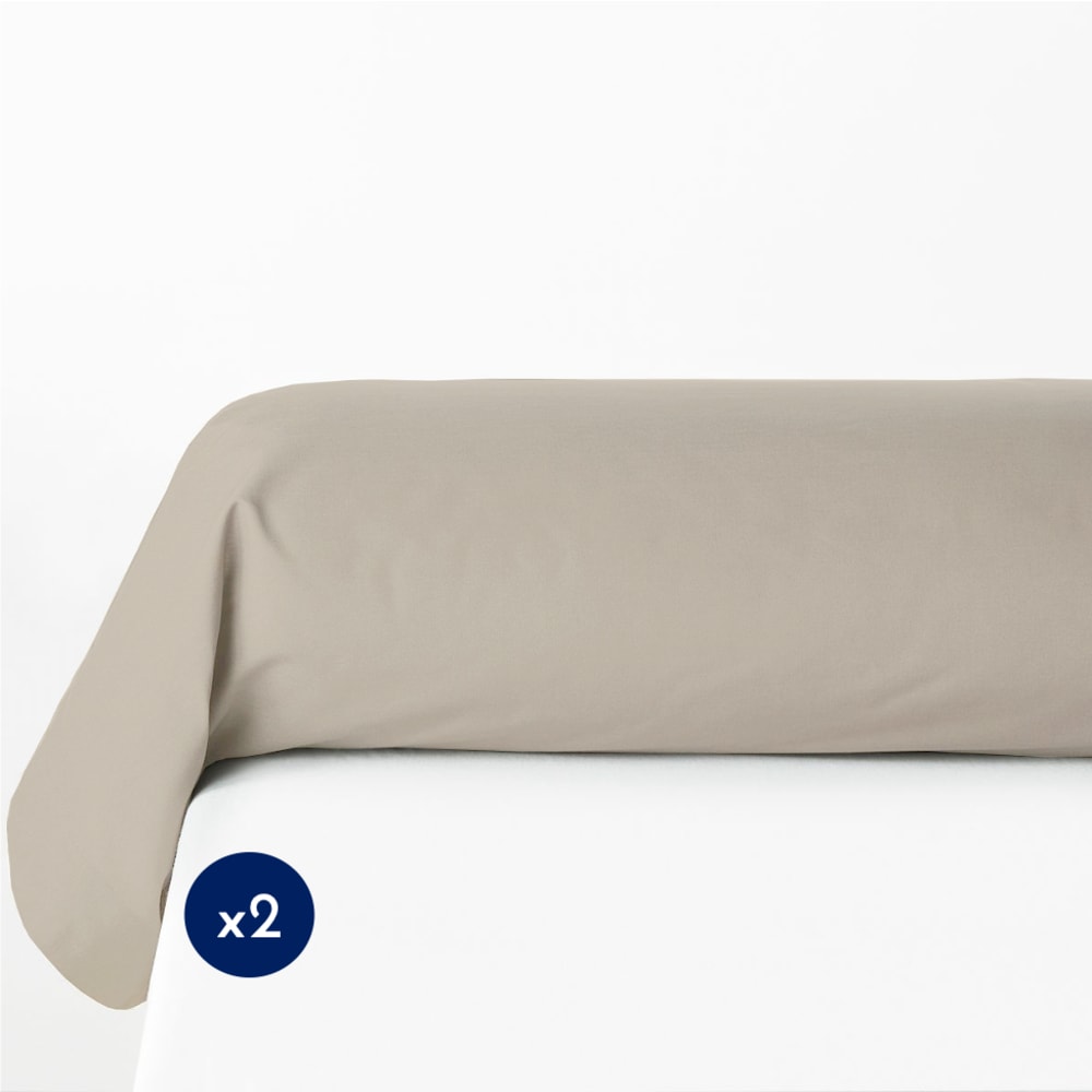 Lot de 2 taies de traversin 100% coton - Beige crème - 85x185 cm
