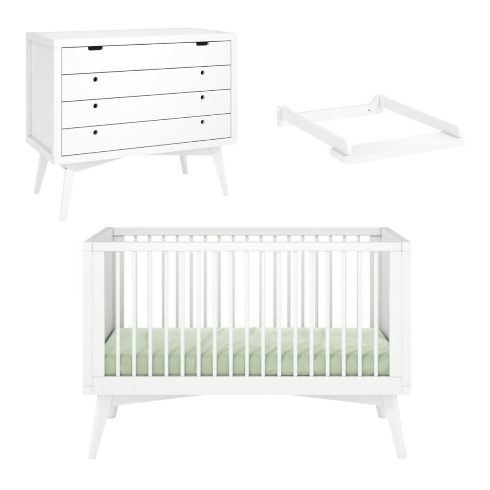 Chambre+complete+Montessori+bebe+bois+massif+blanc+70x140+cm