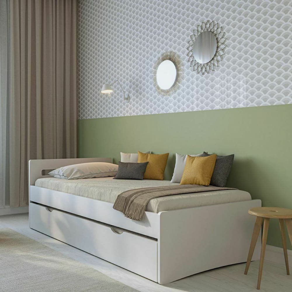 Lit gigogne bois massif blanc 80x190 cm - Maisons du Monde
