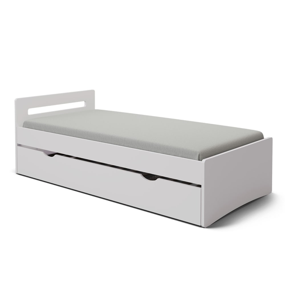 Pack lit gigogne avec matelas bois massif blanc 90x200 cm