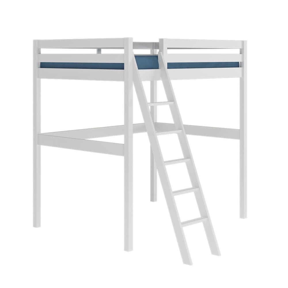 Pack lit mezzanine 2 places avec matelas bois massif blanc 140x190 cm